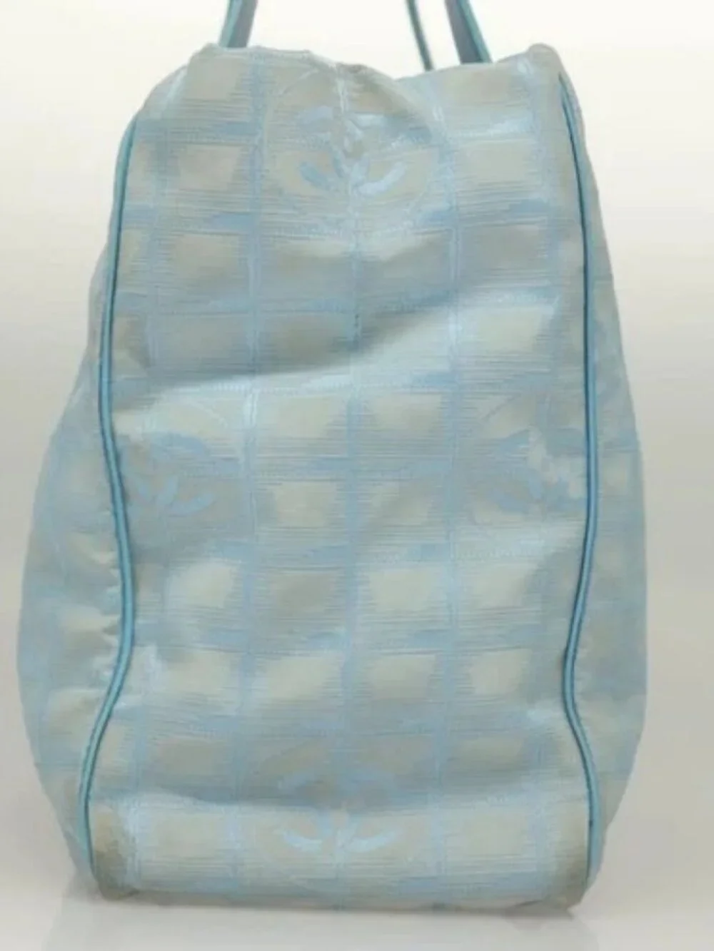 CHANEL New Travel line Tote Bag Light Blue Silver CC Auth 133486